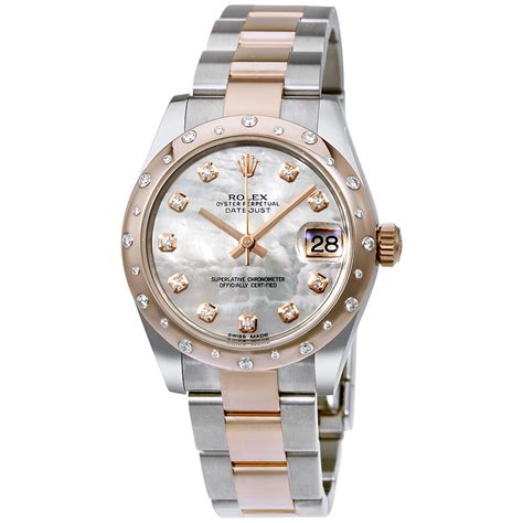 rolex white mother of pearl two-tone gold stainless steel bracele|rolex oyster steel gold.